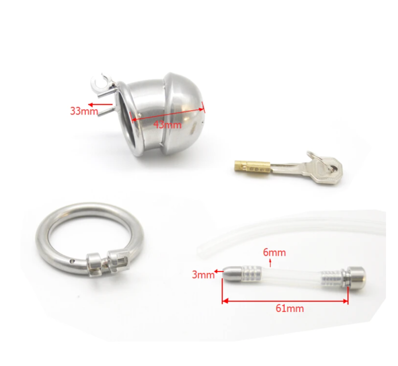 304 Stainless Steel Small Matte Metal Chastity Cage with Silicone Tube - metalchastitycage