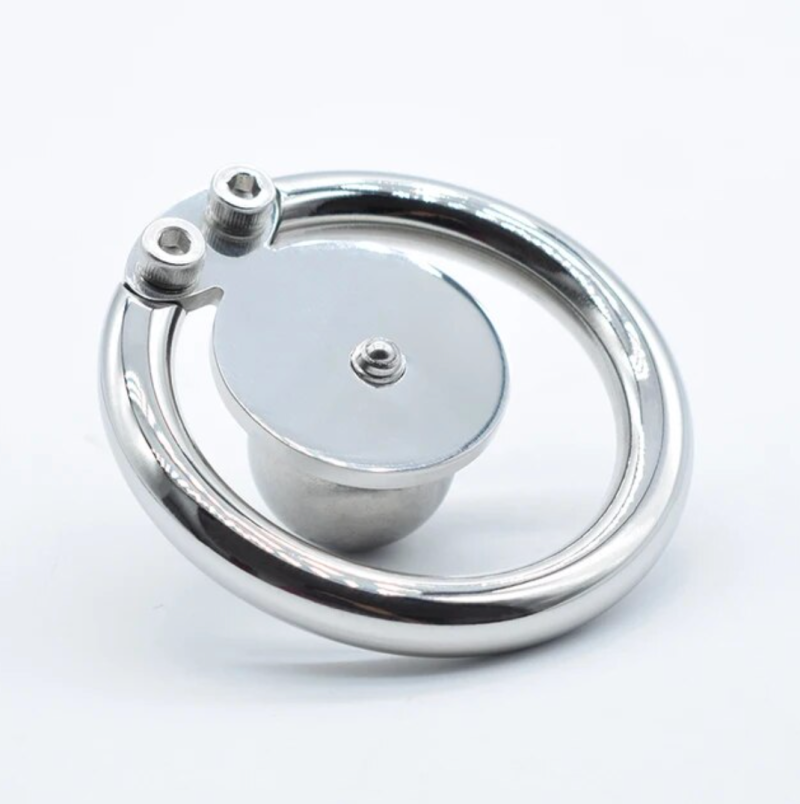 Super Small Inverted Chastity Cage with Silicone Catheter and PU Belt - metalchastitycage