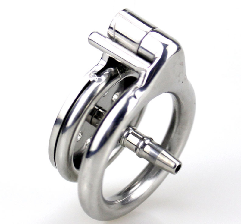 316 Stainless Steel Flat Chastity Cage featuring a Metal Built-in Tube - metalchastitycage