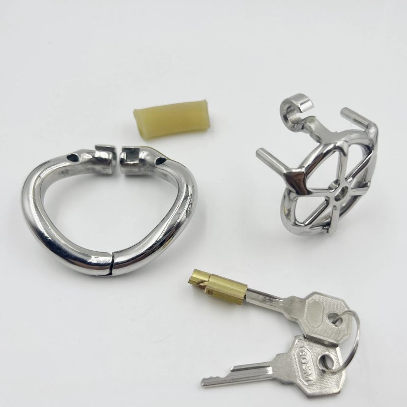 Small Flat Chastity Cage Stainless Steel Male Chastity Device with Detachable Accessories - metalchastitycage