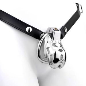 Metal Cobra Chastity Cage with Removable PU Belt Chastity Device For Men - metalchastitycage