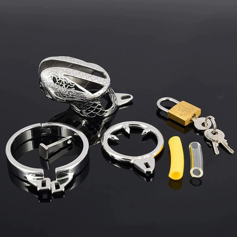 Stainless Steel Dragon Cock Cage Metal Male Chastity Device with Spikes - metalchastitycage