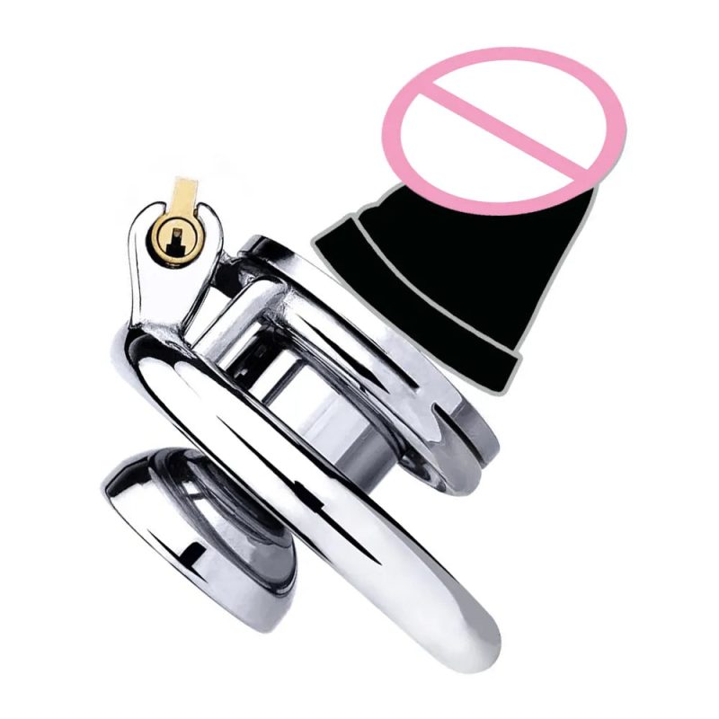 Metal Inverted Chastity Cage with Medium Dildo - metalchastitycage