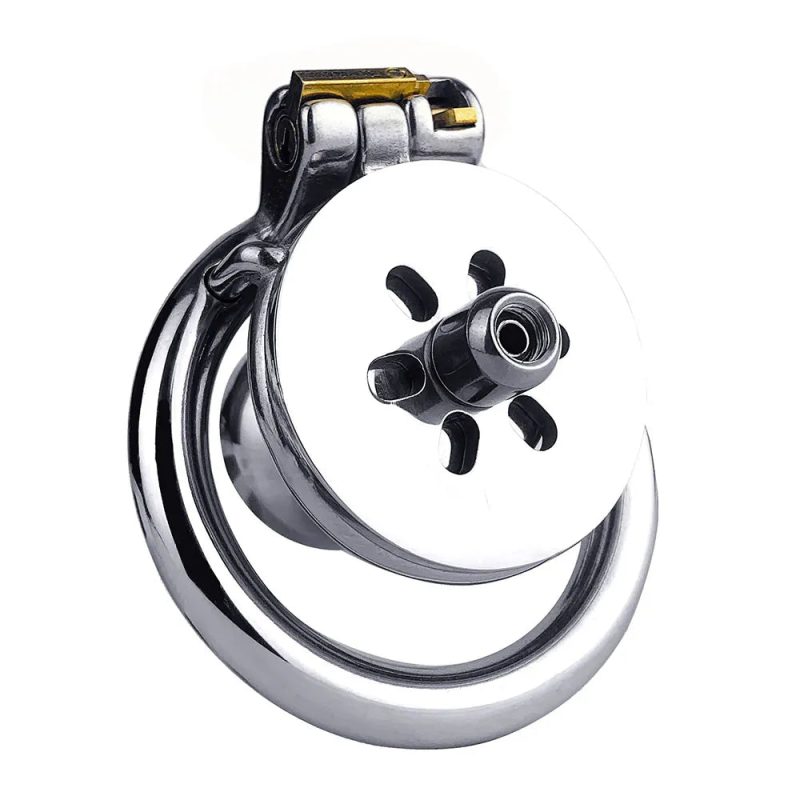 Metal Inverted Chastity Cage with Medium Dildo - metalchastitycage