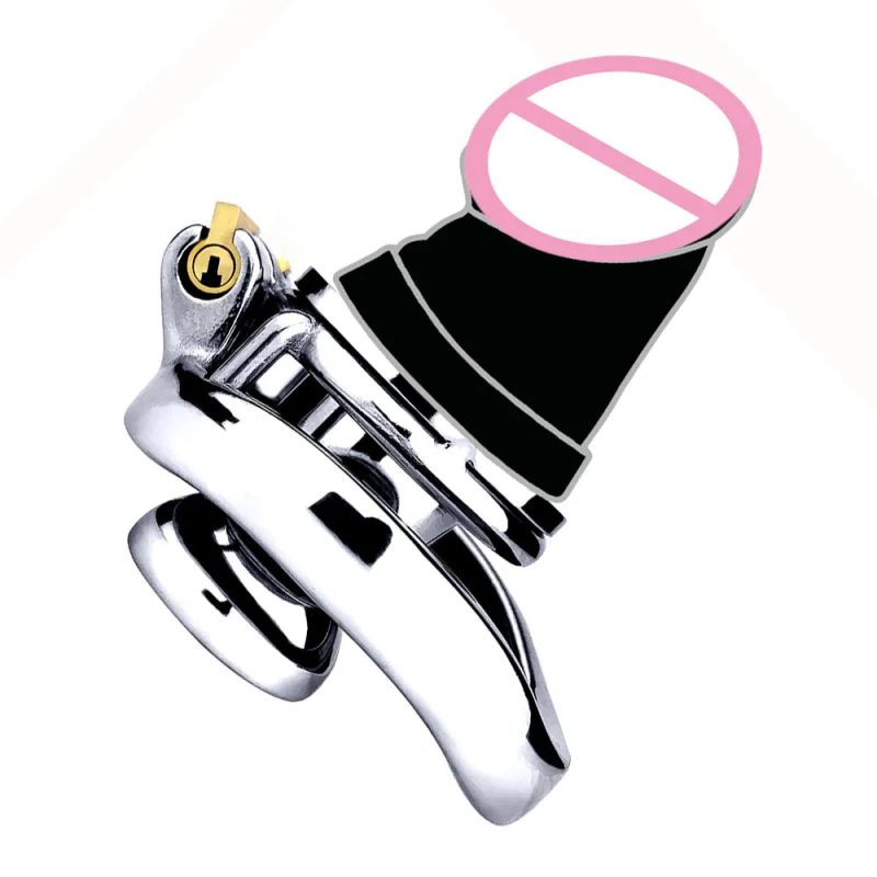 Metal Inverted Chastity Cage with Medium Dildo - metalchastitycage