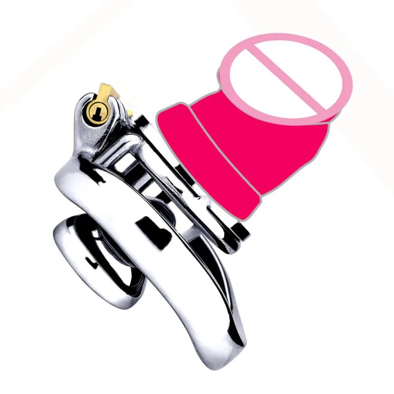 Metal Inverted Chastity Cage with Small Dildo - metalchastitycage