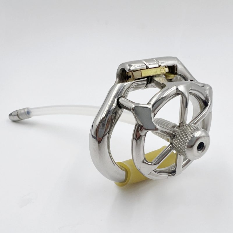 Small Flat Chastity Cage Stainless Steel Male Chastity Device with Detachable Accessories - metalchastitycage