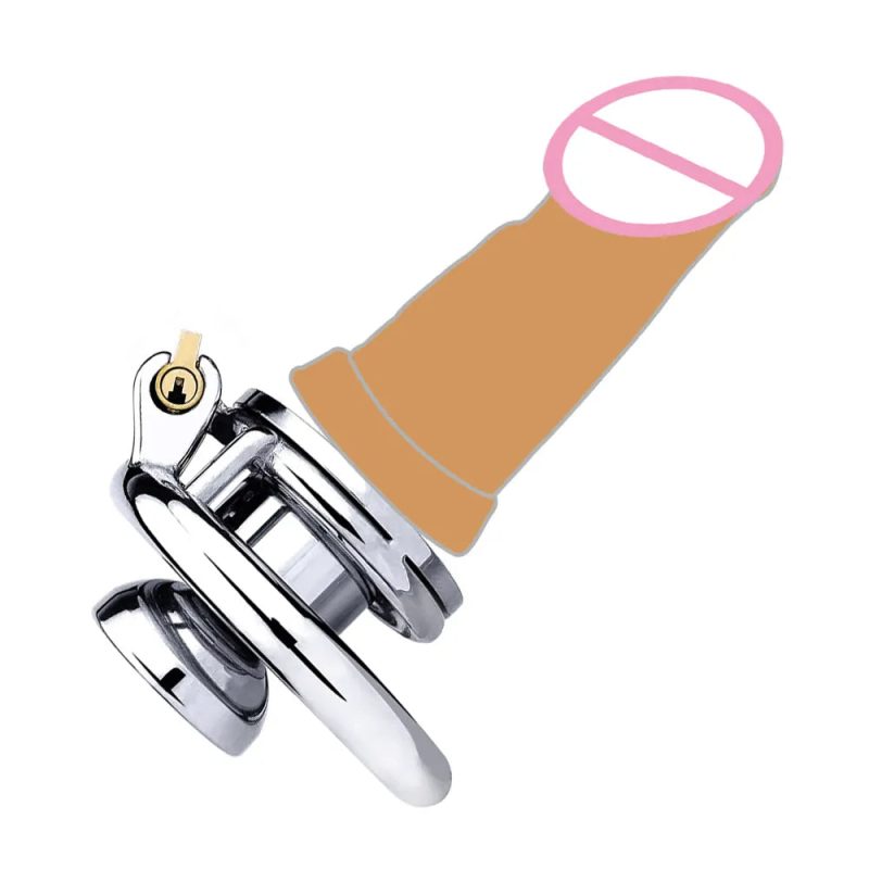 Metal Inverted Chastity Cage with Large Dildo - metalchastitycage