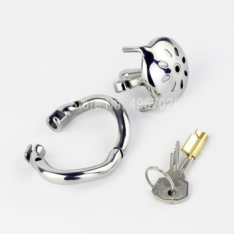 Compact Stainless Steel Male Flat Metal Chastity Cage with Catheter - metalchastitycage