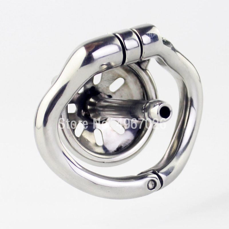 Compact Stainless Steel Male Flat Metal Chastity Cage with Catheter - metalchastitycage