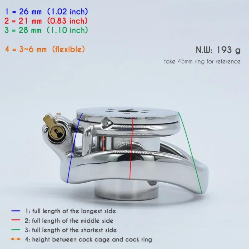 Flat Inverted Metal Chastity Cage with Strap and Metal Urethral Tube - metalchastitycage