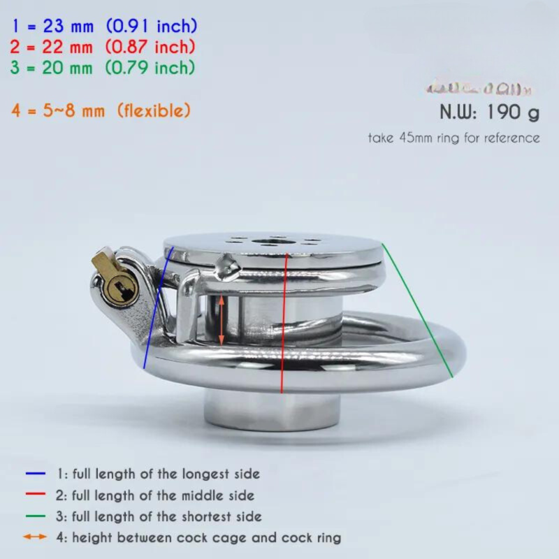 Flat Inverted Metal Chastity Cage with Strap and Metal Urethral Tube - metalchastitycage